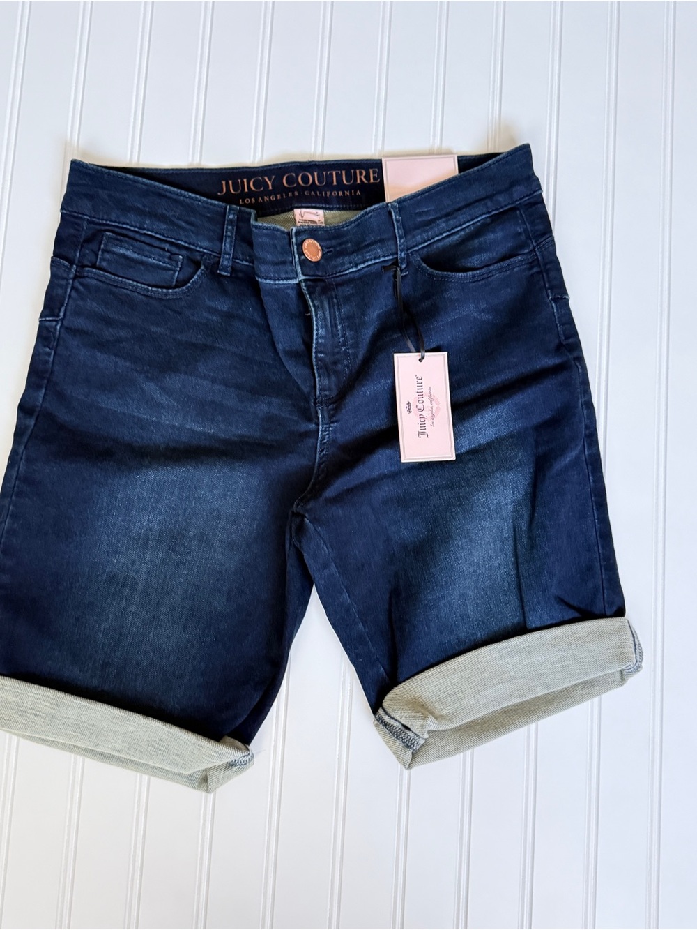 Juicy Couture Navy Blue Rolled Hem Denim Shorts